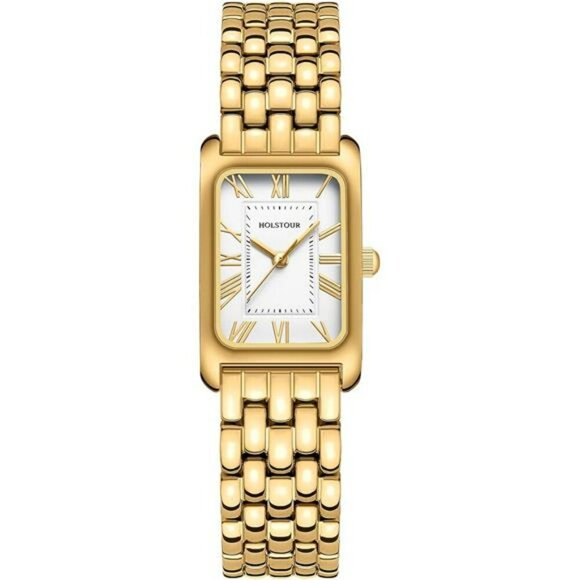 Vintage Gold Roman Numeral Watch Womens Waterproof Rectangular Dial Gift - Picture 1 of 7